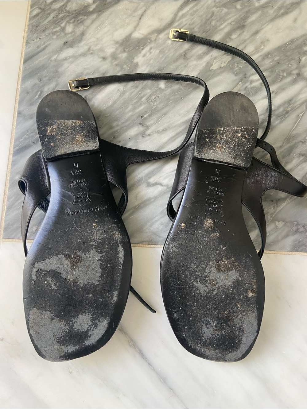 Margaux Black Leather Ankle-Strap Thong Sandal - Picture 3 of 4